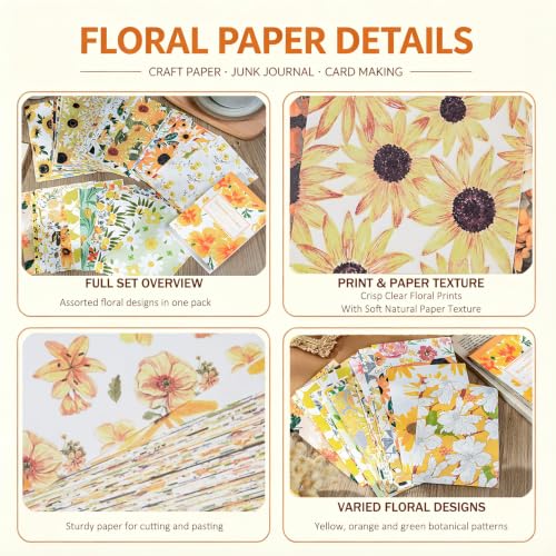 100 Pcs Watercolor Flowers Textured Paper,Craft Paper Kit，Decorative Paper，for Junk Journal Supplies，DIY Collage，Decoupage Card Making Supplies，Collage Background（Yellow） - color: Yellow