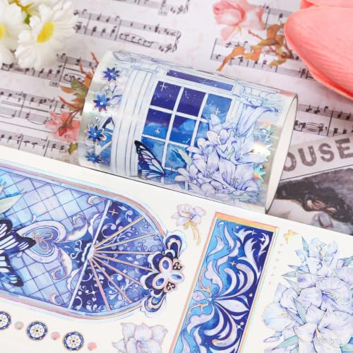 Sitsink PET Tape for Journal Scrapbooking - Gothic Window Purple Flowers PET Tape Stickers for Crafts Junk Journal Supplies Notebook Scrapbook DIY Decor Ornament - style: Purple Window Flower