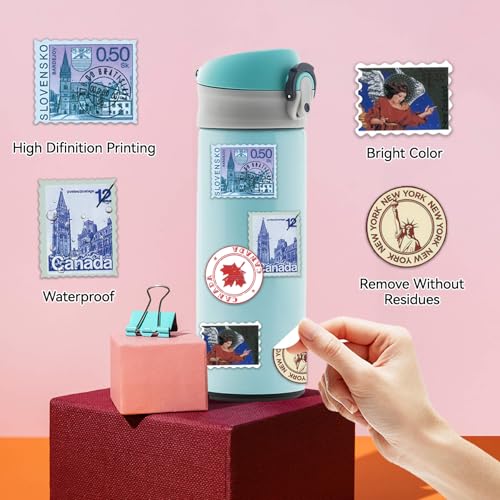 Vintage Travel Postage Stamp Stickers - World Landmarks USA Australia Brazil Waterproof Vinyl Stickers for Journal Planner Laptop Scrapbooking - color: Wanderlust Stickers, style: Art Deco