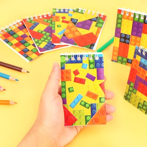 Hooqict 24 Pack Small Pocket Notebook Bulk Mini Building Block Notebooks Party Favors Mini Spiral Notepads Memo Pads for Birthday Party Favors, Goodie Bag Stuffers, Rewards - style: Building Block