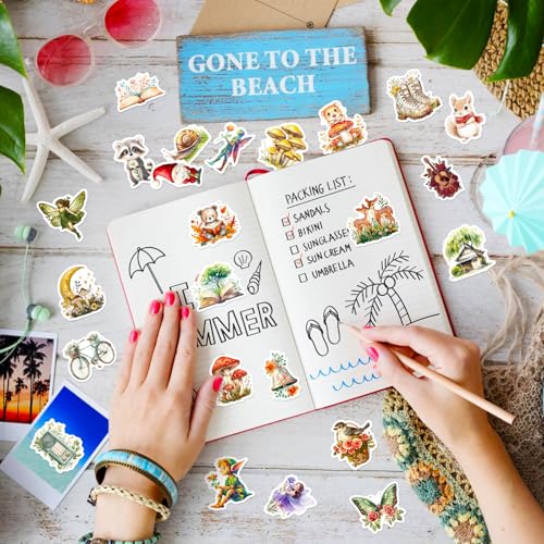 50-Piece Fantasy Woodland Sticker Set – Dreamy Forest Animals, Mushrooms, Fairies, Nature Decals for Scrapbooking, Journaling, Laptops, Water Bottles - color: Fantasy Woodland