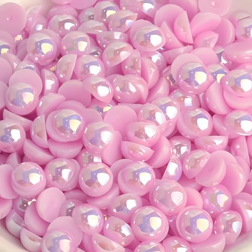 1500 Pcs Mixed Size 3/4/5/6/8/10mm AB Iridescent Flat Back Half Round Resin Pearls Cabochons, Loose Half Pearl Beads for DIY Nail Art, Jewelry, Clothing Hair Craft Decorations (A11 Light Purple AB) - color: A11 Light Purple AB