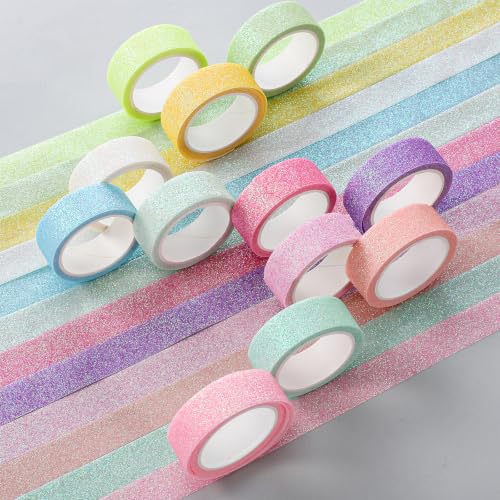 TIESOME 12 Rolls Glitter Washi Tape Set,15mm Macaron Cute Colored Tape - style: Style2