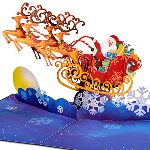 Paper Love 3D Santa Sleigh Christmas Pop Up Card, Gift for Christmas or Holidays, 5" x 7" Cover - Includes Envelope and Removable Note Tag - color: Santa Sleigh
