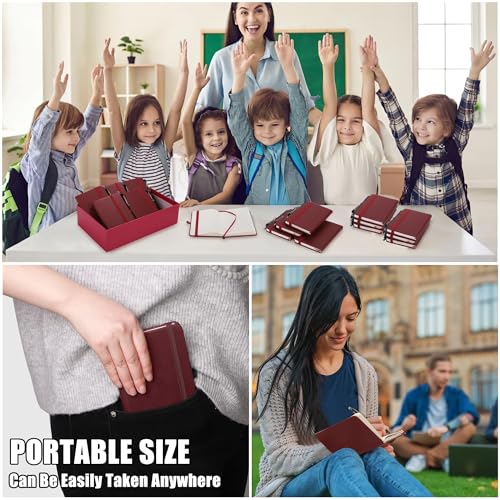 Aodaer 50 Sets Pocket Notebook Journal with Pens, 160 Pages, 3.5 x 5.5 Inch Mini Lined Journal Notebook A6 Leather Hardcover College Ruled Notepad with Pen Holder for School Office Gifts, Burgundy - color: Burgundy