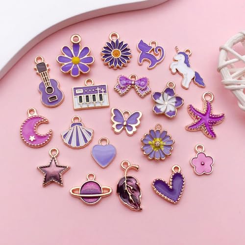 Youdiyla 40pcs Enamel Charms Alloy Metal Charms for Jewelry Making Necklace Bracelet Earring DIY Accessories - color: Purple