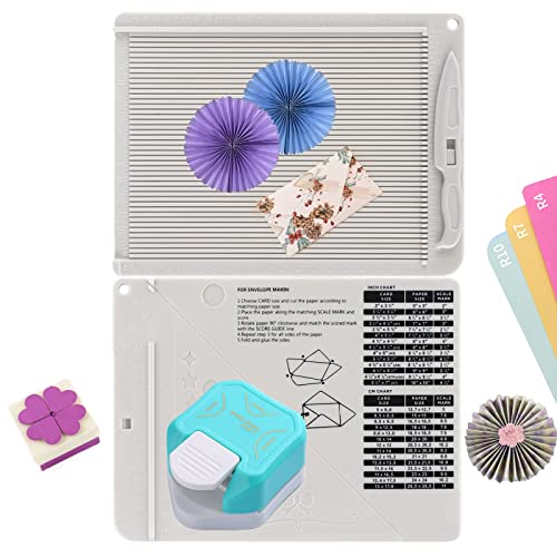 2Pcs Score Board Multi-Purpose Scoring Board Envelope Maker with Bone Folder and 3 in 1 Corner Rounder Paper Punchfor Card Making and DIY Projects Multi- Purpose Scoring Board & Score and Fold Tools - color: White；blue, size: Score Board with Bone Folder+