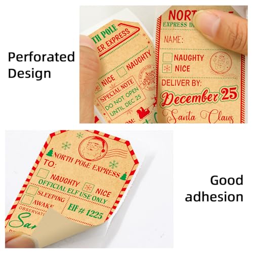 Fancy Land Christmas Gift Tags Stickers Name Tags for Christmas Presents Christmas Labels for Gifts 200 Pcs Kraft Self Adhesive Gift Tag Stickers from Santa