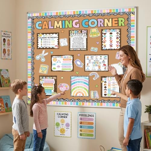 Calm Corner Classroom Decor Notebook Bulletin Board Decorations | Calming Corner Classroom Decorations, Back to School Paper Cutouts Bulletin Board Decor, School Office Wall Decor Supplies - color: Calming Corner