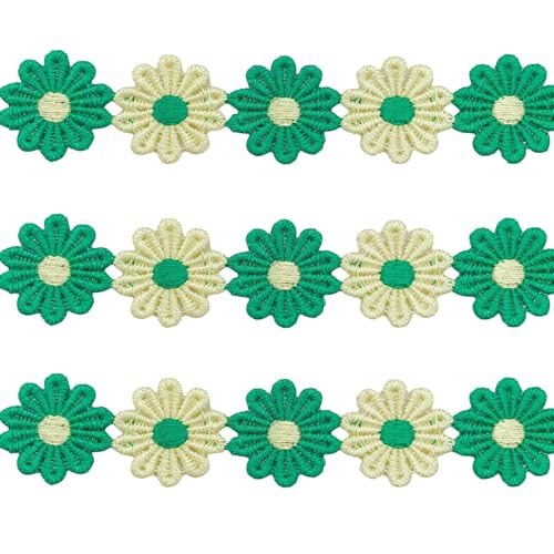 15 Yards Daisy Flower Lace Trim Embroidered Floral Lace Sewing Trim Ribbons for Embellishment Craft Dress Hair Accessories Decorations(Yellow/Green) - color: Yellow+Green