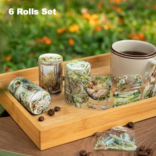 Camping PET Tapes Set, 6 Rolls of Nature Ephemera for Junk Journaling, Scrapbooking, Crafting, DIY Projects, Diaries, and Art Supplies - style: Camping Party