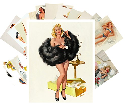 PIXILUV Pinup Postcard Pack 24pcs Sexy Swimsuits Lingerie Pinup Girl Vintage Illustration - color: Yellow