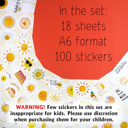 100Pcs Small Sunshine Stickers, Sun Stickers and Decals for Laptop and Water Bottles, You are My Sunshine Decals and Party Favors, Sun Birthday Party Decorations, Gifts for Women & Men - color: Sunshine Stickers