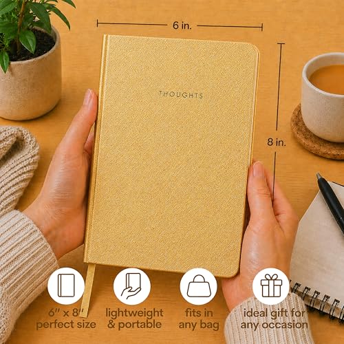 WORLD TRAVELER Eccolo A5 Lined Journal 256 Ivory Pages Lay Flat 6x8 - color: Gold Thoughts