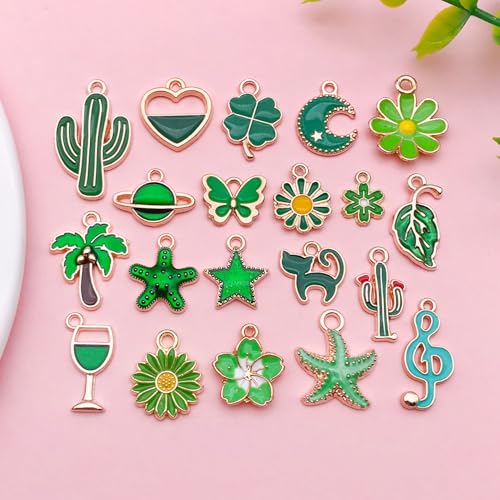 Youdiyla 40pcs Enamel Charms Alloy Metal Charms for Jewelry Making Necklace Bracelet Earring DIY Accessories - color: Green