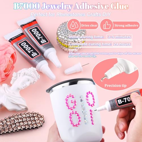 BELLEBOOST 36000Pcs Hot Pink AB Rhinestones Bedazzling Kit - color: Hot Pink AB 2-6mm, size: Large Pack with Glue