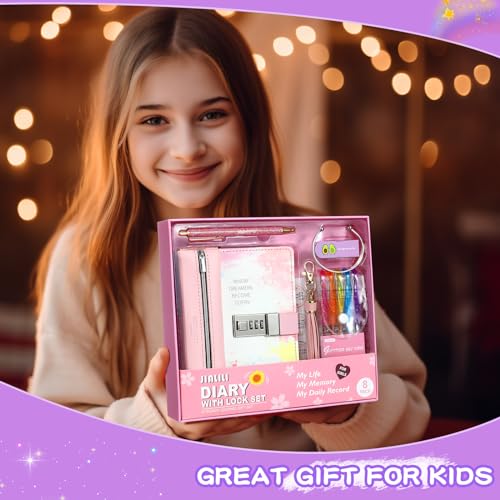 Diary with Lock for Girls Ages 8-12, 256-Page Pink Journal Gift Set