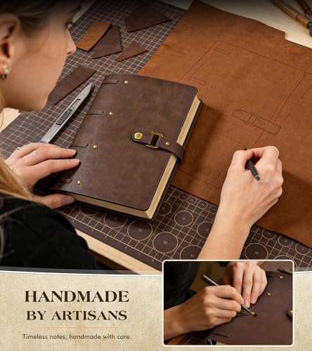 Leather Journal Notebook, A6 Size 5.3 x 7 inches 260 Lined Pages -Brown - color: Brown, size: 5.3*7inch