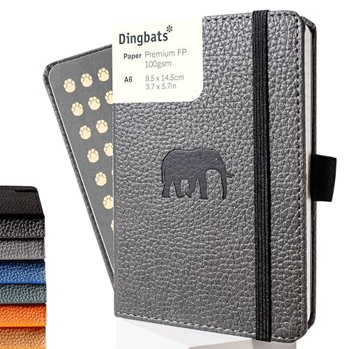 Dingbats* Wildlife A6 Lined Pocket Notebook - PU Leather Hardcover - Small Writing Journal for Work, Travel - Pocket, Elastic Closure, Bookmark - color: Gray Elephant, style: Lined