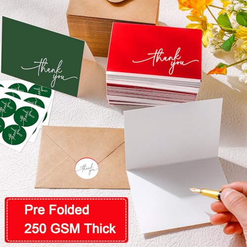Gueevin 200 Pcs Thank You Cards with Envelopes Stickers, 3.5x5", Red, Green - color: Wine Red, Dark Green