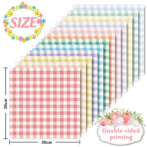 Whaline 24pcs Pastel Plaid Pattern Paper 12 Designs Gingham Double-Sided Scrapbook Paper for DIY Crafts Scrapbook Photo Album Decor, 11.8 x 11.8 Inch