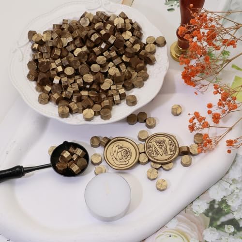 Antique Gold Wax Seal Beads 600pcs, Atopbb Metallic Sealing Wax Beads for WaxSeal Stamp, Affordable WaxPellets Refill Pack for WaxSeal Kit, Wedding Invitation, Envelope Seal, Crafts (Antique Gold) - color: Bronze