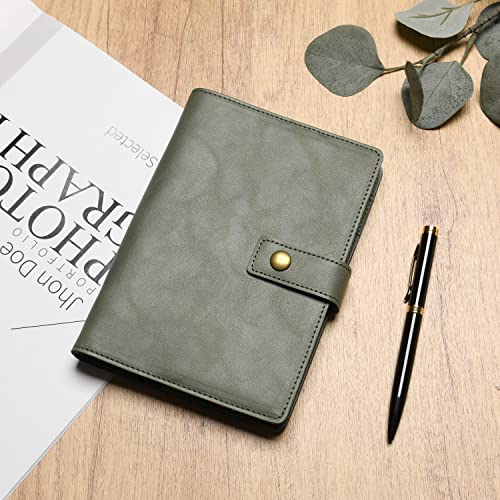 WONDERPOOL Leather Journal Dotted Paper Refillable Writing Binder Notebook - Leather Spiral Diary with Inner Organizer Pockets for Man and Woman (Green, A6) - color: Green, size: A6