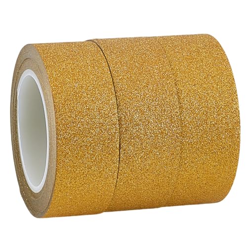 GORGECRAFT 3 Rolls 32.8 Yards x 0.6" Glitter Decorative Tapes Adhesive Crafting Washi Paper Tape Gold Foil Masking Tapes Stick for DIY Scrapbook Gifts Wrapping Car Furniture Graphic Arts Walls Decor - color: gold