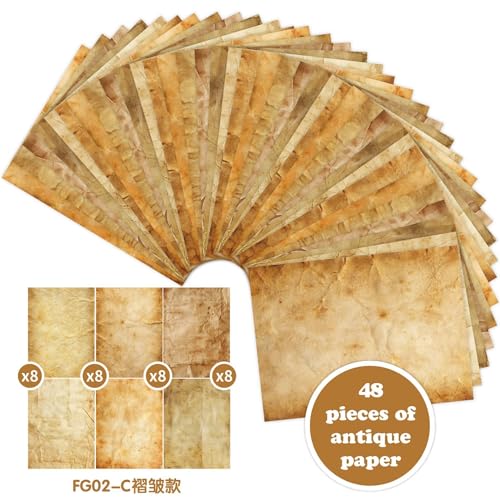 100GSM Vintage Parchment Printer Paper Set - 48 Sheets Antique A4, 8.3 x 11.2 inches, Double-sided Aged Look for Writing, Crafting, Scrapbooking, Invitations, Certificates, Artistic Projects - color: Vintage Creased