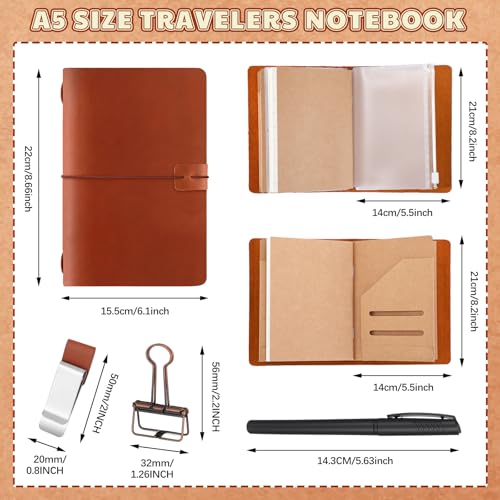Thenshop Leather Travel Notebook 3 Inserts, Brown, A5 Size - color: Brown, size: A5 Size