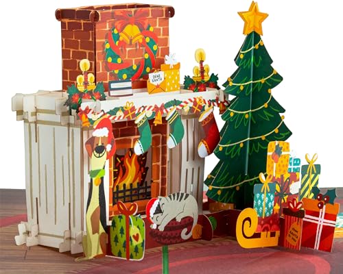 Paper Love 3D Fireplace Pop Up Christmas Card, Gift For Christmas or Holidays, 5" x 7" Cover - Includes Envelope and Removable Note Tag - color: Fireplace