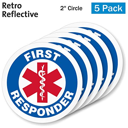SmartSign First Responder Pack of 5 Hard Hat Labels | Retro-Reflective, 2" Circle - color: First Responder