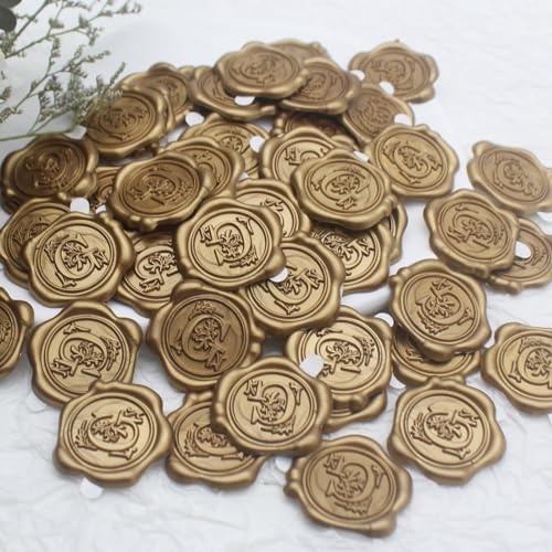 50pcs Antique Gold Wax Seal Stickers, Initial Alphabet G Envelope Seal, Self-Adhesive Letter Pre-made From Real Sealing Wax for Wedding Invitation, Gift Wrapping (G)