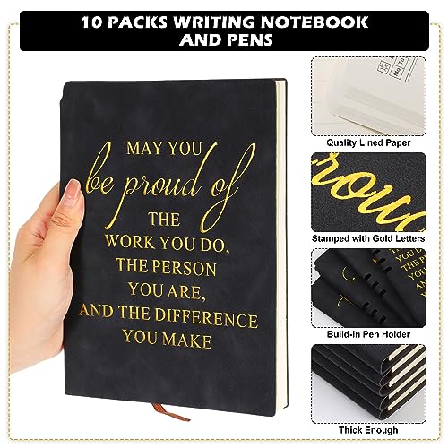 Kosiz 20 Pcs/ 10sets Inspirational Gift Bulk A5 Leather Notebooks Journal with Motivational Ballpoint Pens for Employees Coworker Back to School Teacher Appreciation Gift Housekeeping Week (Black) - color: Black