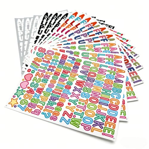 15 Sheets 0.5 Inch Mini Letter Stickers,Vinyl Self-Adhesive Waterproof Alphabet Number Stickers for Scrapbook Crafts Classroom Signs (Colorful) - color: Colorful