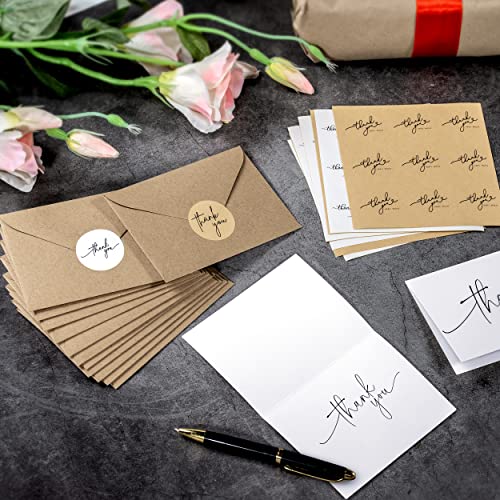 Layneria 100 Bulk Thank You Cards with Kraft Envelopes and stickers - 4 Minimalistic Designs Blank Thank You Notes with Envelopes for business Wedding Bridal Gift Baby Shower Business Graduation - color: White