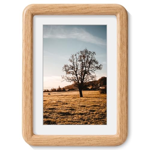 5x7 Picture Frame, USA-Sourced Natural Solid Oak Wood Photo Frame with HD-Tempered Glass, Handcrafted Rounded Corner 5 x 7 Wooden Frame Matted to 4x6 Photos, Wall or Tabletop Display - color: Natural White Oak, size: 5x7