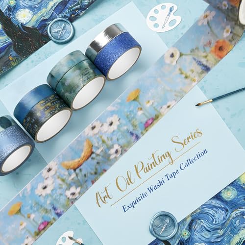 Washi Tape Set, 24 Rolls Vintage Washi Stickers, Assorted Sizes, for Junk Journal Scrapbook Tape, Bullet Journaling Scrapbooking Supplies, Planner Sticker DIY Craft DéCor (Blue) - color: Blue