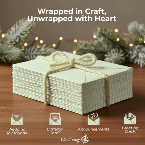 Wanderings Handmade Green Deckle Edge Envelope - Large 6.25" x 9.25" Package of 25 - for Announcements Wedding Invitations Greeting Cards Crafts - 150 GSM - color: Light Green, size: Large 6" x 9.5"