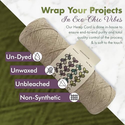 100% Organic Hemp Cord, Twine, String for Jewelry, Beading, Macrame, Crafts, 23 Bees (10 lb.) Natural - size: 300ft x 10 lb.