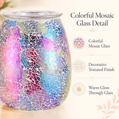 Dicimi Mosaic Glass 2-in-1 Wax Melt Warmer – Electric Incense Burner with Ambient Light, Flameless Candle Heater, Home Fragrance Lamp, Housewarming Gift - color: Colorful Gradient