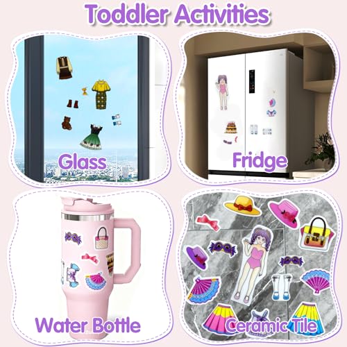 2 Sets Reusable Sticker Book for Kid Girl 3-8 Year Old Birthday Gift - color: 2 Sets - Princess Dress Up/Fruits & Vegetables