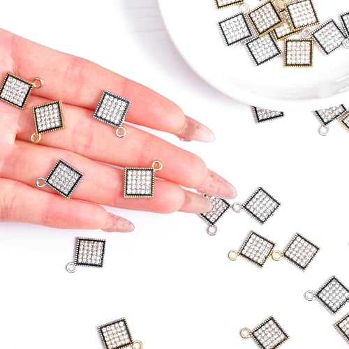 stino 40/50 Pieces Rhinestone Charms, Turtle Heart Bow Cross & Rhombus Jewelry Making Supplies, Silver & Gold Plated Crystal Pendants - style: Rhombus (40PCs)