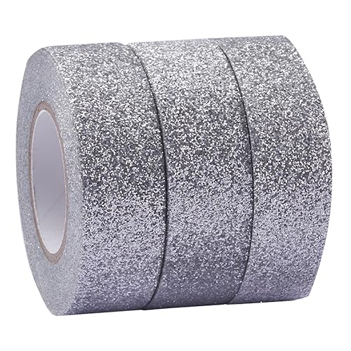 GORGECRAFT 3 Rolls 16.4 Yard x 0.6 Inch Silver Adhesive Tape Foil Masking Tapes Shinny Silver Tape Washi Paper Tape for DIY Scrapbook Decorative Adhesive Tapes Photo Album - color: Silver