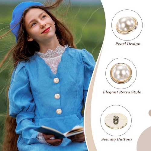 MECCANIXITY 8Pcs Faux Pearl Buttons, 25mm / 0.98" Fashion Vintage Button Round Sew on Embellishments for Clothing Sweater Coat Suits Dress Knitting Decoration, Gold - size: 25mm / 0.98"