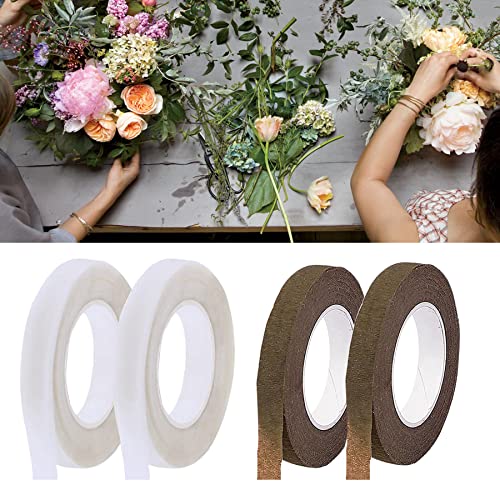 Woohome 8 Roll Florist Stem Wrap, 12mm Width Floral Tape Bouquet Tape, 90 Feet/Roll Flower Tape - color: 8PCS Green Brown White