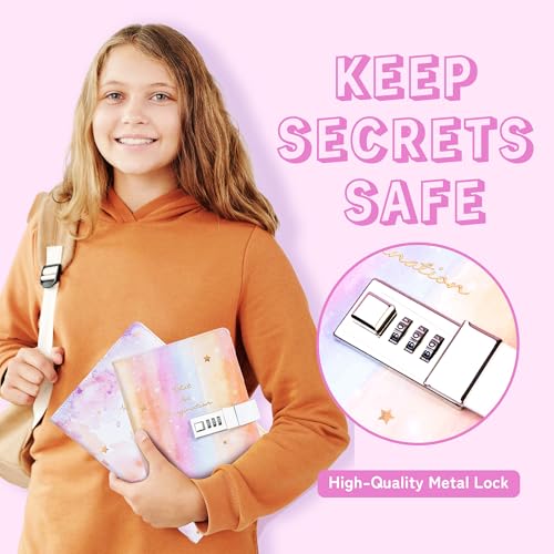 CAGIE Diary with Lock for Girls Ages 8-12, Tie Dye Journal with Pen, Orange - color: Orange