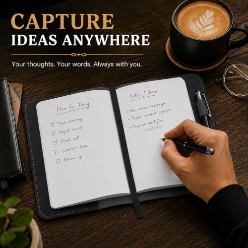 Handmade Refillable A5 Leather Journal Cover 9 x 6 in, Black - color: Black