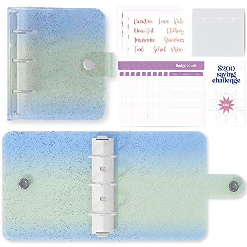 SOUL MAMA Mini Binder with Cash Envelopes - Cute Blue Yellow A8 Wallet, Money Organizer, 3 Ring Binder, Clear Budgeting Planner for Cash Savings - color: Yellow Blue