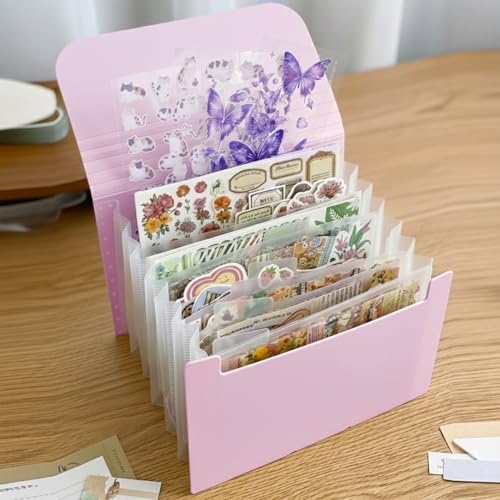 Sticker Storage Organizer with 7 Expandable Pockets, Multi-Layer Desktop Sticker Binder for Scrapbook Essentials and Journal Organizer, Large Capacity for Thick Sticker Album, Washi Tape(Light Purple) - color: purple